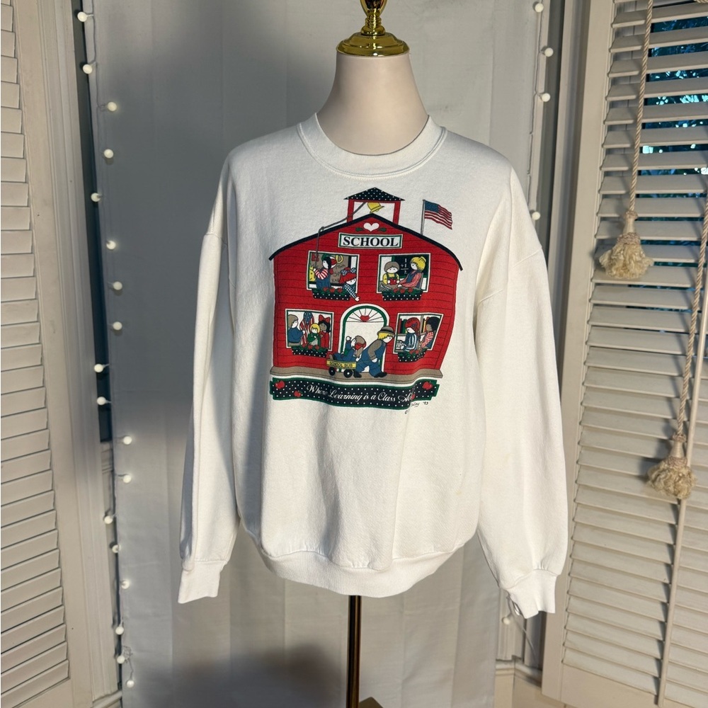 Vintage 90s Jerzees Schoolhouse Graphic Sweatshirt XL